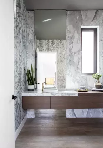 Prima Stone vanity and backsplash (full height)